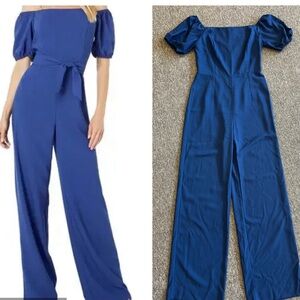 Lilly Pulitzer Jada Off Shoulder Navy Blue Wide Leg Resort Evening Jumpsuit Sz 4